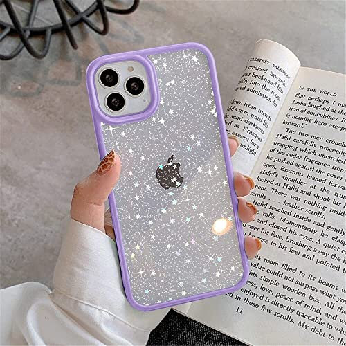 OWM iPhone 14 PRO MAX Case Clear Back Glitter Bling Star Sparkly Bumper Crystal Shockproof Silicone Slim Phone Cover Women Girls Case for iPhone 14 Pro Max (Purple)
