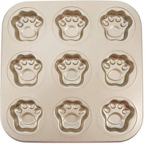 Luxshiny Muffin Pan Non-stick 9 Cup Cupcake Baking Pan Cat Paw Shaped Mini Pie Pans Carbon Steel Cookies Molds Muffin Tray Baking Diy Mould For Baking Cheesecake Dessert Brown
