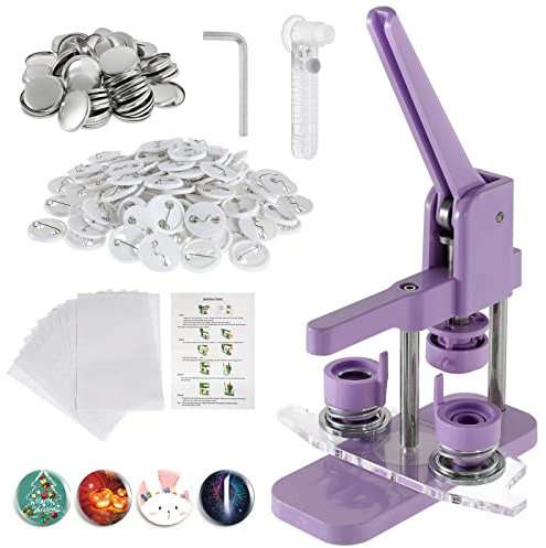 Dyna-Living Button Badge Maker 25mm Purple Magnetic Badge Machine Set DIY Pin Button Maker Press Machine DIY Button Making Set Badge Punch with 100pcs Button Parts