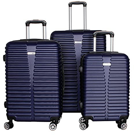 LINDER EXCLUSIV LEX 3er Kofferset Trolley ABS Reisekofferset 3tlg: 55x37x24cm, 65x43x27cm, 75x49x29cm (Blau)