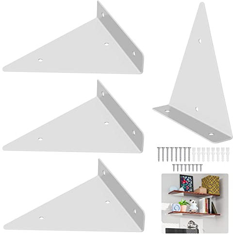 4 Piezas Soportes de Estante Flotante, Escuadras para Estanterias de Pared Triangulares Invisibles, Soporte Estanteria Pared para Decoración Estar, Dormitorio(130 * 140)-Blanco
