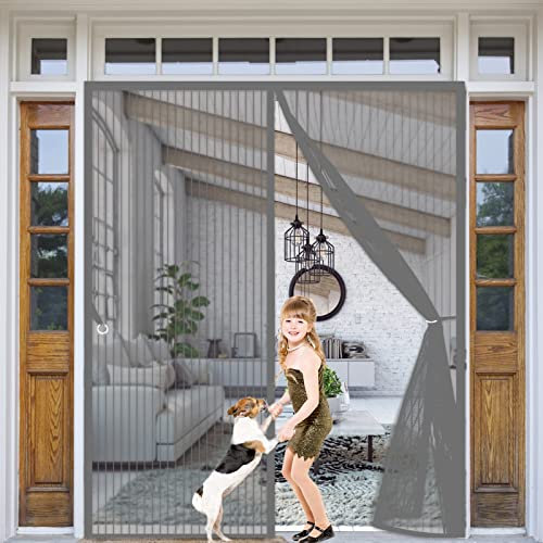 Magnetic Door Screen 270 x 210 cm, Magnetic Door Net, Magnetic Insect Screen Door Curtain, Strong Velcro Strips for All Doors, Bug-Free Net Flies/Mosquito, Grey