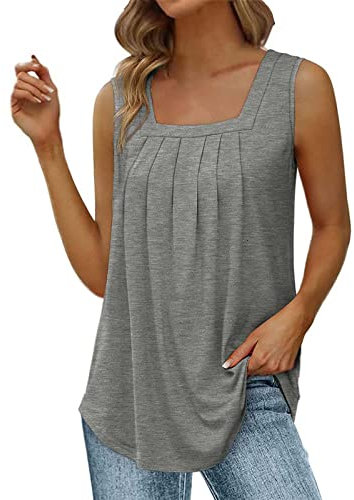 Sommer-Tanktops für Damen, ärmellos, Tuniken, lockere Blusen, Tops, Weste, Lineal, Hemd, schmal, lässig, einfarbig, Oversized modisch, schulterfrei, T-Shirt, Top, grau, 52