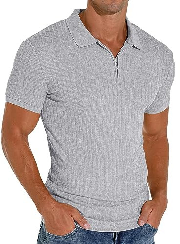 Sailwind Men's Polo Shirts Zip Classic Stretch Slim Fit T Shirts Casual&Work(Gray, S)