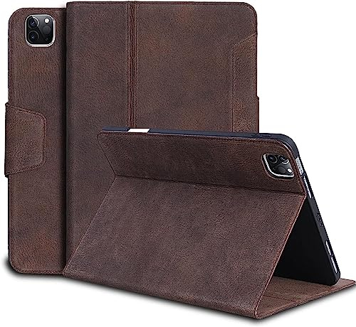 Gexmil Leder Hülle für iPad Pro 12.9 6./5./4./3. Gen,2022/2021/2020/2018 | Premium Echtleder Cover/Flip mit Stifthalter,Auto Schlaf/Aufwachen,Schutzhülle Einstellbarer Ständer,Stoßfest,Mattbraun