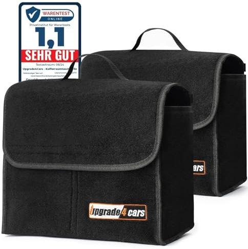 Upgrade4cars 2 x Auto Kofferraumtasche aus Filz | Kfz Kofferraum Organizer für Werkzeug & Autopflege | Kleine Filz-Tasche mit optionaler Klett Fixierung