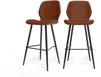 BAÏTA Set mit 2 Hockern Ethan aus PU Cognac und Metallbeinen, Schwarz