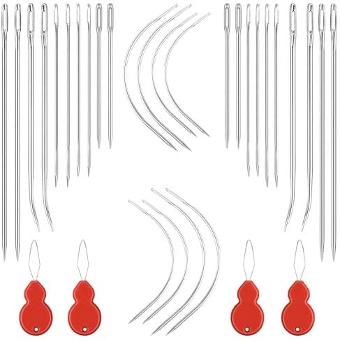 Molain 14 Stück Nähnadeln, Gebogene Nähnadel, Ledernadel Sattlergarn Ledernadeln mit 2 Stück Nadeleinfädler Leder Nähwerkzeug für Armband Schmuck Handwerk und Schmuckherstellung