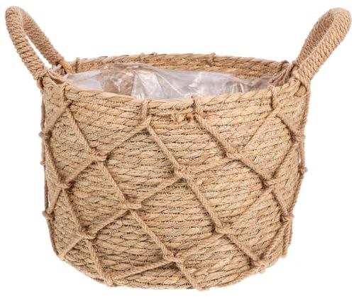 Cabilock Geflochtener Blumenkorb Pflanzkorb Stroh Korb Rattan Blumentopf Aufbewahrungskorb Kaktus Sukkulenten Topf Pflanzgefäß Balkon Weidenkorb Blumenvase für Pflanzen Landhaus Deko