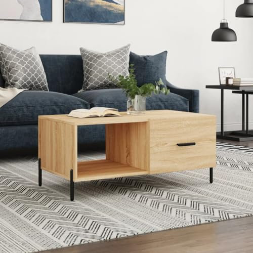 AUVYI Couchtisch Sonoma-Eiche 90x50x40 cm Holzwerkstoff&Eisen Sidebord Center Table Living Room Beistelltisch Rechteckig Salontisch Kaffeetisch Möbel Holz Cautschtisch Coffe Table Wohntisch
