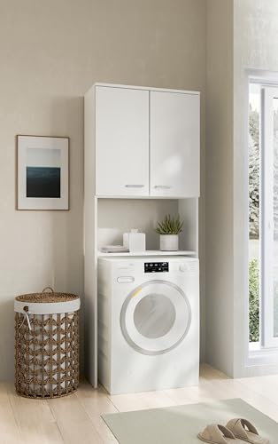 Schildmeyer Mobes 147420 Meuble de Rangement pour Machine à Laver, Blanc, 70,3 x 32,6 x 188,6 cm