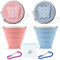 ZOCONE 2 Piezas Vaso Plegable Silicona con Tapa Reutilizable Taza Plegable Copa Silicona con Mosquetón y Bolsa Extensible Vaso de Viaje 270ml para Viaje Camping