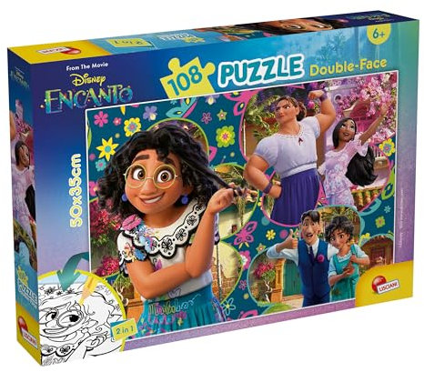 Lisciani - DISNEY ENCANTO Puzzle - 108 Teile - Für Kinder ab 6 Jahren - 35x50cm - Puzzle mit doppelseitiger Malfläche mit Mirabel und der Familie Madrigal - Entwickelt Reflexion und Geschicklichkeit