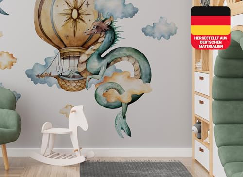 Osomhome Wandtattoo Kinderzimmer Mädchen & Junge: Drache & Heißluftballon (150x140cm) | Kinderzimmer & Babyzimmer Deko | Wandsticker & Wanddeko Kinderzimmer | Wandaufkleber, Wall Stickers os9604