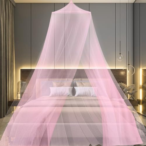Moustiquaire de lit, Grand Moustiquaire Lit Double et Simple, Universelle Moustiquaire de Lit pour Bebe Enfant Adulte, Moustiquaire pour Lit, Ciel de Lit pour Maison et Voyage(Rose)