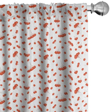 ABAKUHAUS Eberesche Vorhänge 2er-Pack, Fliese-Muster mit saftigen Ashberries in der grafischen Art-klaren Herbstlaub-Anzeige, 4 Stück 150 cm x 175 cm, Scarlet Weiß