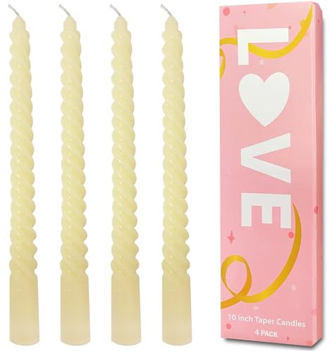 Topsics 4 Stück Spiralkerzen, Spitzkerzen Elfenbein, Geruchlose Stabkerzen 25,4 cm hoch