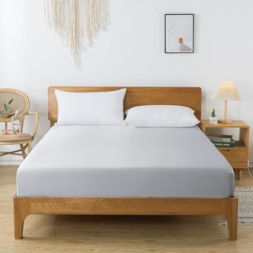 bienDo Spannbettlaken 160x200 für Boxspringbetten, Hellgrau, Bambus Seide, Kuschelig, Atmungsaktiv, Ideal für Allergiker, 35CM tiefes Spannbetttuch Weich wie Ägyptische Baumwolle