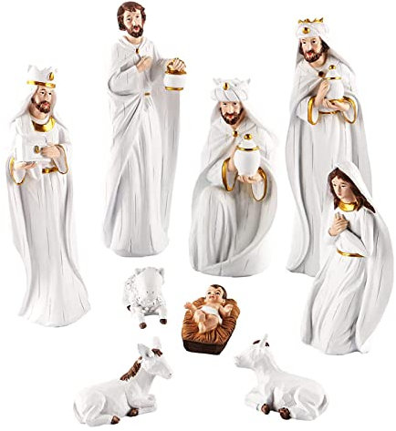 MULAIDI Weihnachtskrippe Dekorationsset Krippe Kunst Statue Dekor für Zuhause katholische Kirche Dekoration 2023 Neujahr Krippenfigur