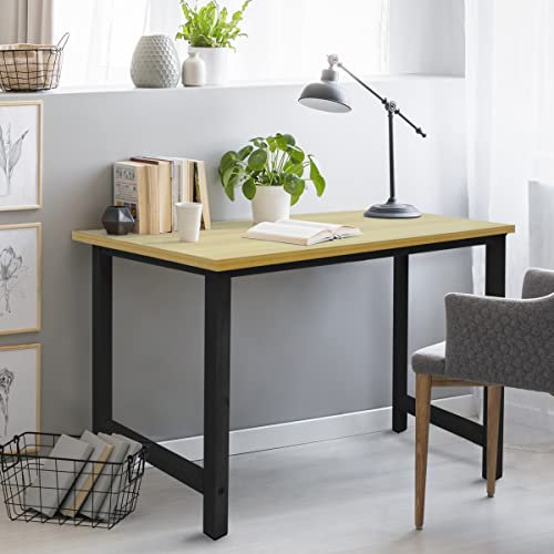ML Design Schreibtisch Computertisch 120x60x75 cm aus Holz, Ahorn-Schwarz, mit stabiles Metallgestell für Home Office Schule, einfacher Aufbau, Multifunktional - Bürotisch Arbeitstisch Laptoptisch