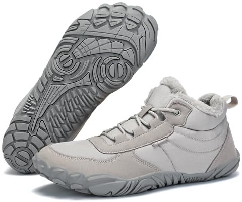 DOBOLIN Barefoot Botte Hiver Homme Bottine Femme Bottes de Neige Bottine Fourrées Boots Hiver Chaussures de Randonnée Antidérapante Chaussures Minimaliste Gris, EU GR.43