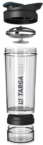 Protein Shaker 500ml + 100ml Pulverfach | Eiweiß Shaker mit Pulverfach | Gym Shaker mit Edelstahl Mischfeder | Shaker für Proteinshakes | Shaker Gym | Klumpenfrei & Dicht | Trinkflasche 600ml BPA-frei