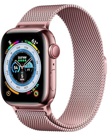 DUGRAFT Watch Band Compatible with Apple Watch Strap 38 40 41 42 44 45 49mm, Magnetic Metal Woven Smartwatch straps replacement Strap for Series 9 8 7 6 5 4 3 SE Ultra 2 1 (38/40/41MM, Rose-pink)