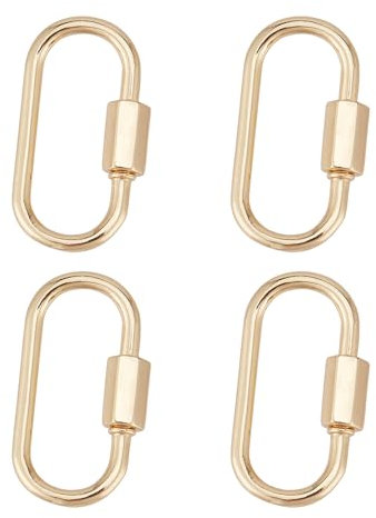 NICENEEDED 4 Pcs 14K Gold Plated Brass Oval Lock Charm, Screw Locking Carabiner, Necklace Bracelet Jewelry Making
