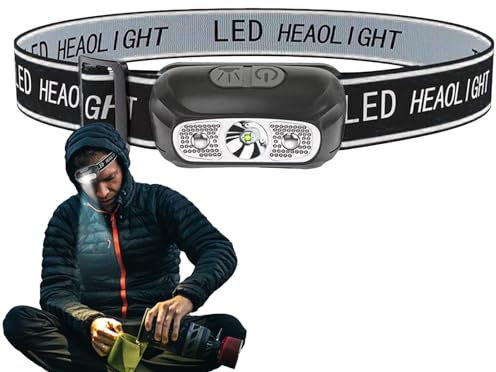 Lampada da testa per lavoro, torcia frontale a LED, ricaricabile tramite USB, con sensore, impermeabile, leggera, ultra luminosa, per pesca all'aperto