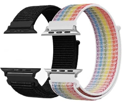 RYLIXAR 2 cinturini in nylon compatibili con Apple Watch, regolabile per Apple Watch Ultra/iWatch Series 9 8 7 6 5 4 3 2 1 SE, 38mm/40mm/41mm/42（series 10）, Acciaio inossidabile, Nessuna pietra