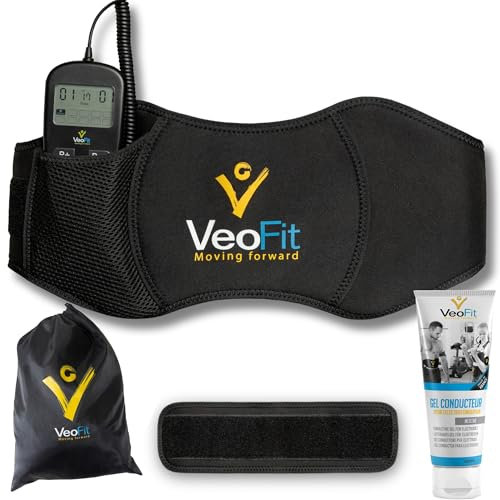 VEOFIT - Cinturón abdominal electroestimulador muscular abdominal para hombre y mujer, 10 programas de 99 intensidades, inalámbricos, sin geles, talla máxima: 140 cm