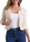 Allegra K Women's Short Denim Jacket Collarless 3/4 Sleeve Jean Jackets Cream M