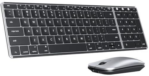 Teclado y mouse inalámbricos para Mac, teclado delgado multidispositivo y mouse de acero inoxidable, tamaño completo, compatible con MacBook Pro/Air, iPad, iMac, negro y plateado