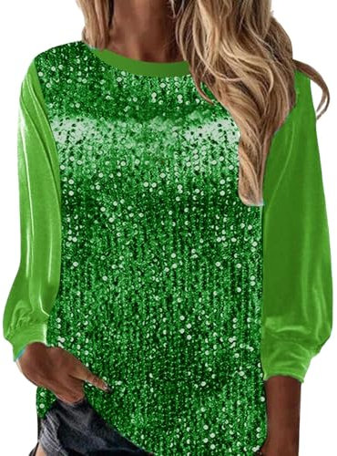 Pailletten Oberteil Damen blau Spitzentop Satin Clubwear Curvy Silvester Tshirt lustig Glitzer Oberteile Party top Spitzenshirt Langarm Glitzer Oberteile Langarm Silvester