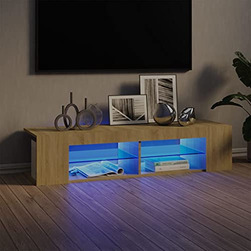 Myheimly TV Schrank mit LED-Leuchten Lowboard Fernsehschrank Fernsehtisch Sideboard HiFi-Schrank TV Möbel Tisch Board 135x39x30cm Sonoma Eiche