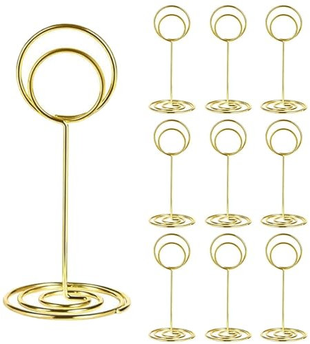 10Pcs Table Number Holders, 3.35 Inch Table Number Stands, Wedding Table Numbers, Table Numbers for Party Graduation Reception Restaurant Home Centerpiece Decorations Office Memo Picture Photo (Gold)