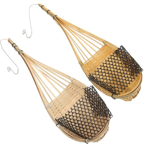 BATHVEVE 2stücke Geflochtener Bambus-hängekorb Blumenkorb Aus Weide Hängender Pflanztopf Für Innen Und Außenbereich Thai-handwerkskorb Für Garten Und Balkon