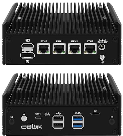 CWWK Mini PC Fanless Ryzen 5 5500U Firewall Appliance, 4 x i226-V 2.5GbE LAN OPNsense Mini Computer, F16 Micro PC 16GB RAM 128GB SSD, 2-NVMe, USB-C, 3-Display, MicroSD, M.2 E-key