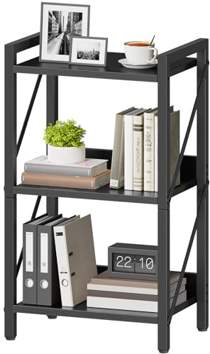 HOOBRO 3-Tier Bookshelf, Industrial Corner Bookcase, Display Rack, Metal Frame, for Living Room, Bedroom, Office, Kitchen, Entryway, Black EBB71SJ01