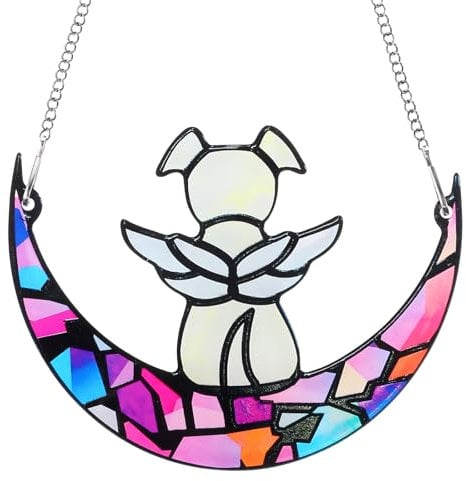 Acrylic Rainbow Dog Memorial Gifts for Dog Lovers, Stained Glass Angel Wings Window Rainbow Hangings Suncatcher Pet Memorial Gifts Sympathy Bereavement Gift Passing Away Remembrance Wall Art Decor