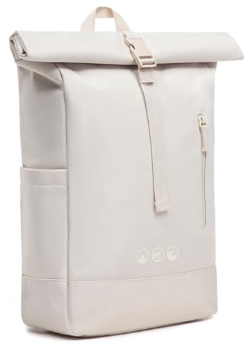SONS OF ALOHA Roll-Top Rucksack Damen & Herren - NALU groß - Rolltop mit Laptopfach 16 für Uni Fahrrad Business - recycelt wasserabweisend beige