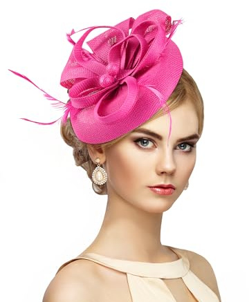 ETOFETE Retro Vintage Fascinators for Women, Ladies Wedding Hats Ascot Hatinator Headwear with Headband Clip for Cocktail Tea Party Rose Red