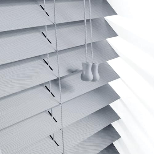 174 x 150cm Grey Venetian Blinds for Windows – Faux Wood Venetian Blinds Window Treatment Shutters – Child Safe 50mm Slate Trimmable Easy Fit Multiple Buying Luxury Wooden Blind