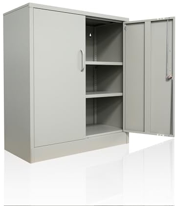 Ondis24 Aktenschrank, Mehrzweckschrank, Schloss, verstellbare Ablagen, Stabil, belastbar, Doppeltüren mit Türmagnet, Griffen Robust und sicher, werkzeugschrank, Büro, Werkstatt, Garage