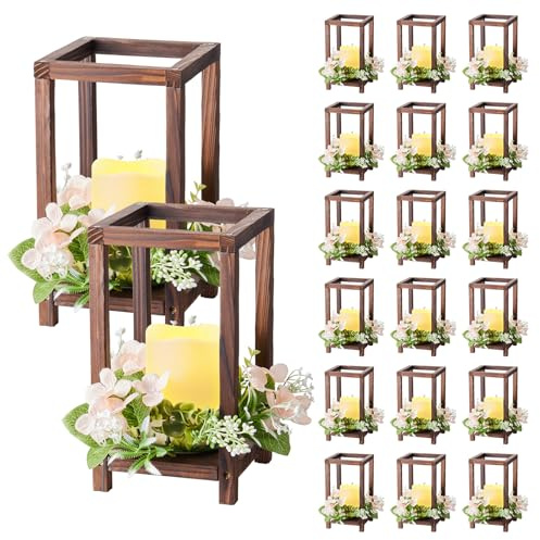 VEVOR Set di Lanterna in Legno 12 Pezzi per Feste 20 Portacandele Lanterna in Legno 20 Candele LED Senza Fiamma 20 Ghirlande Fiori Champagne per Decorazioni da Tavolo Carico 6,08 kg per Matrimoni