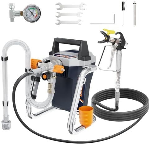 Airless Farbsprühgerät mit Druckmesser, Spritzpistole, Schläuchen und Zubehör, Professionelles Farbsprühsystem