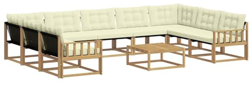 vidaXL Outdoor-Sofagarnitur mit Kissen 10 pcs Weiß und Creme, Garten, modernes Sectional Sofa, strapazierfähige Außenmöbel für Patio, Lounge-Set für Terrasse