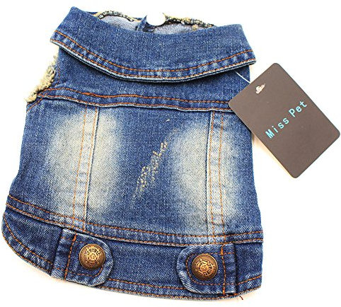 MISSPET Hundemantel für kleine und mittelgroße Hunde, Jeansstoff, weich, Blau