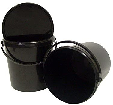Other Black Plastic Bucket with Lid, 33 Litres, Round, 2-Pack | Hydroponics, gardening, storage, DIY applications, handles included, 2000 grams package weight
