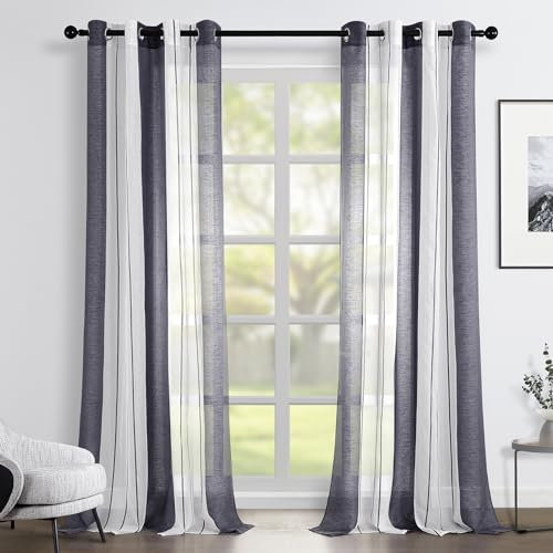 Topfinel Tende per Interni Soggiorno Camera da Letto Cameretta Bimbo Voile Semitrasparenti Righe Con Occhielli Strisce Decorativi Per Tenda Finestra Balcone Casa 2 Pannelli 140x260cm Grigio